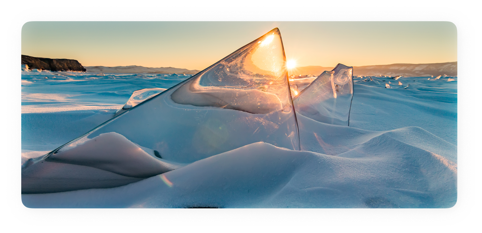 Frozen sunset over a tranquil landscape, representing peace of mind while traveling